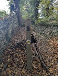 Cotswold Way Marker near the site of the Battle of Lansdown - English Civil War of 1643. 